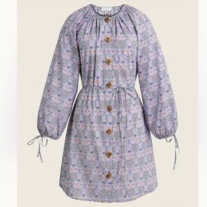 J. Crew Tie Sleeve Button Front Organic Cotton Dress